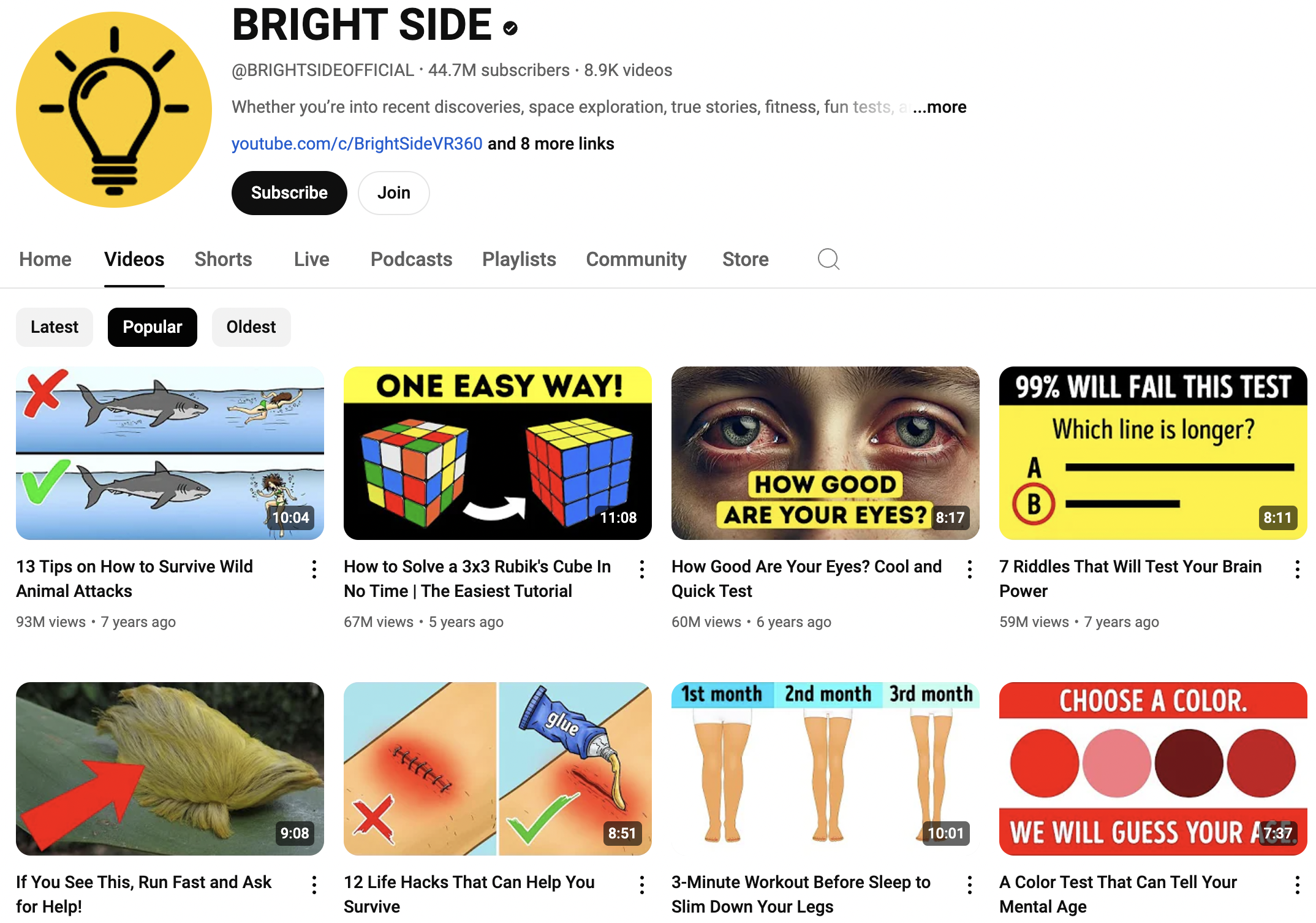 Bright Side YouTube Channel