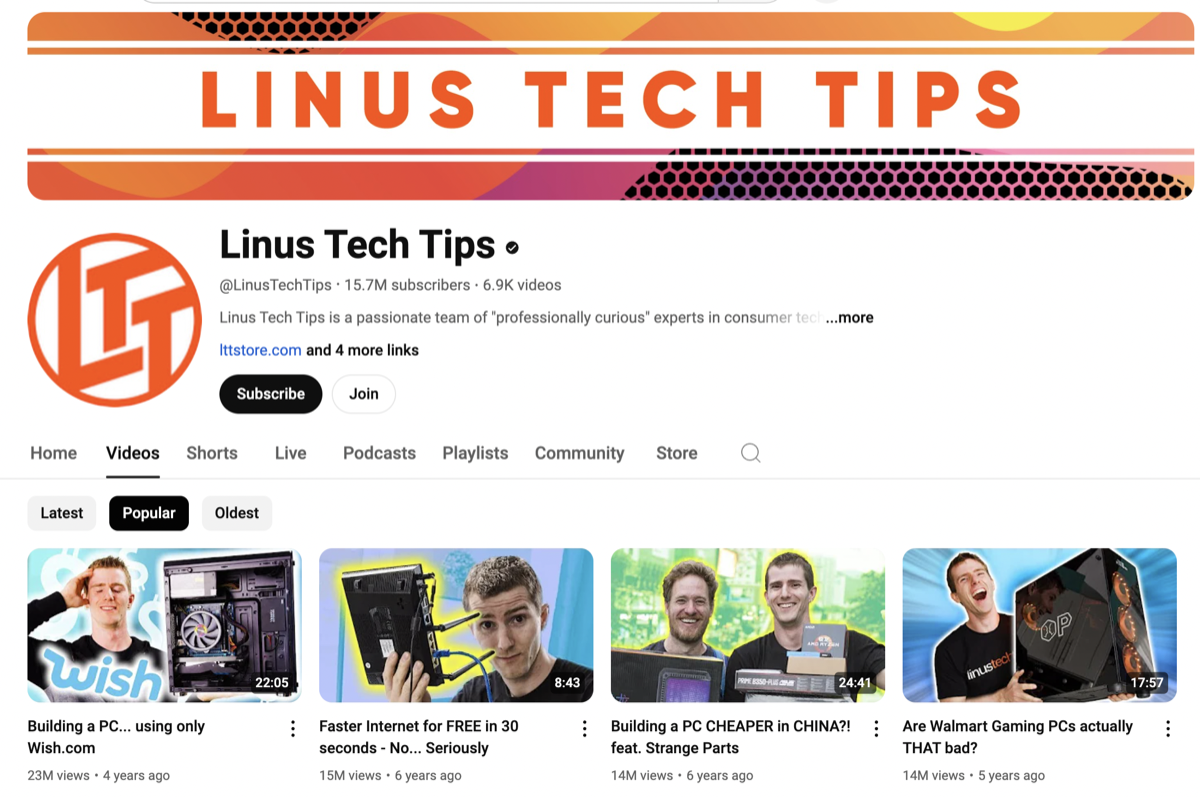 Linus Tech Tips YouTube Channel