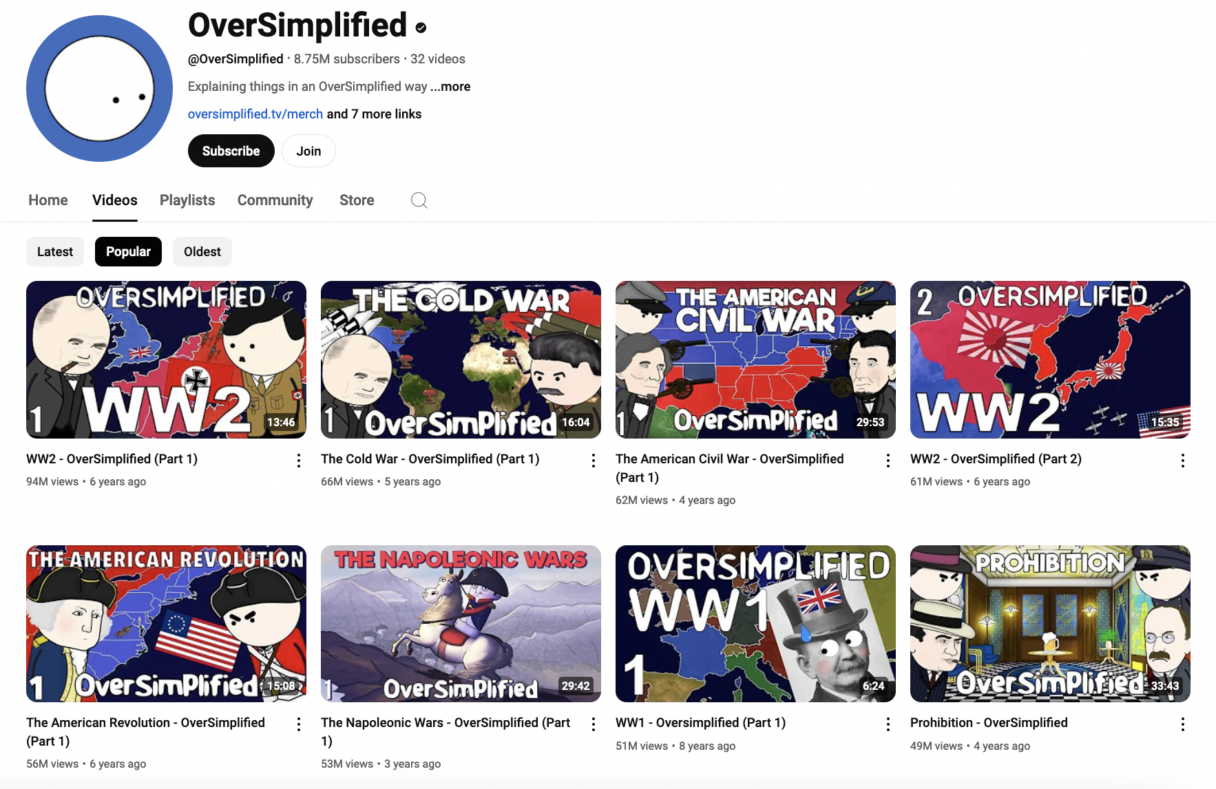 Oversimplified YouTube Channel