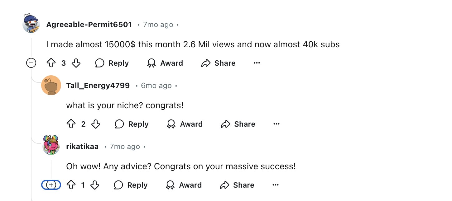 Reddit discussion - faceless income